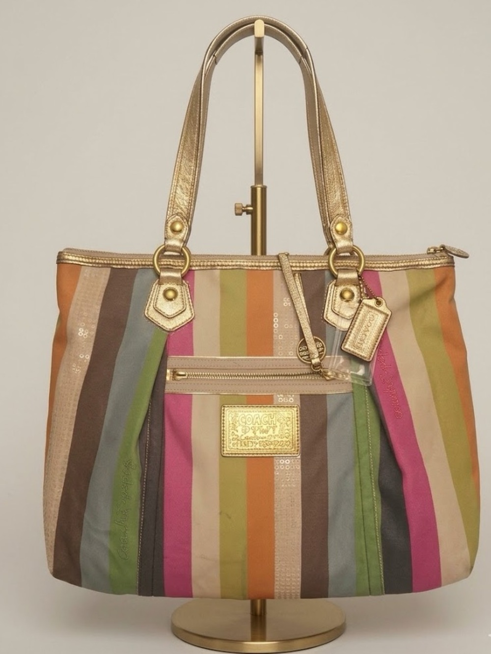 Coach Poppy Heritage Legacy Stripe Glam Sequins Tote Y2K